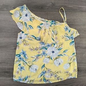 LCW Casual NWT One Shoulder Floral Print Yellow Ruffle Top Blouse Women's Size S